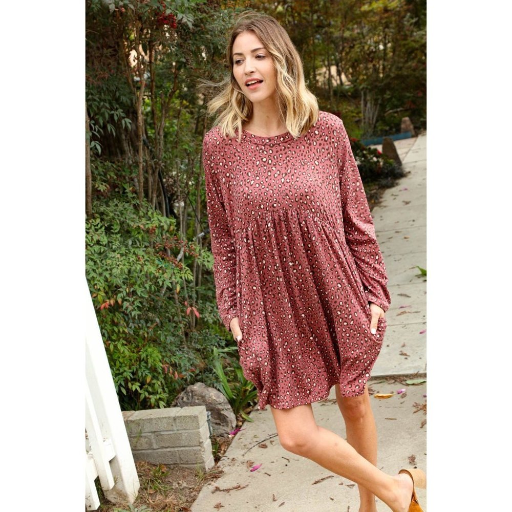 Leopard Babydoll Swing Dress with Pockets - Picture 4 of 7
